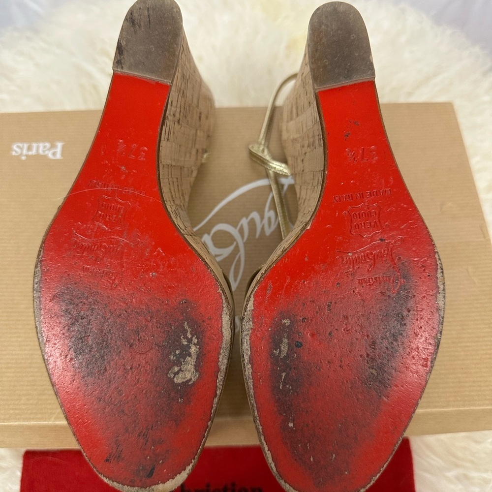 Christian Louboutin Lady Zeppa Gold Nappa Cork Wedge Sandals - Picture 8 of 9